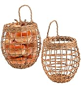 Elsjoy Set of 2 Hanging Onion Basket, Wall Mount Wicker Baskets for Storage Kitchen Woven Rattan ...