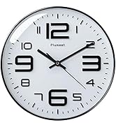 Plumeet Silent Wall Clocks - 12" Non-Ticking Quartz Large Decorative Clocks - Big 3D Number Good ...