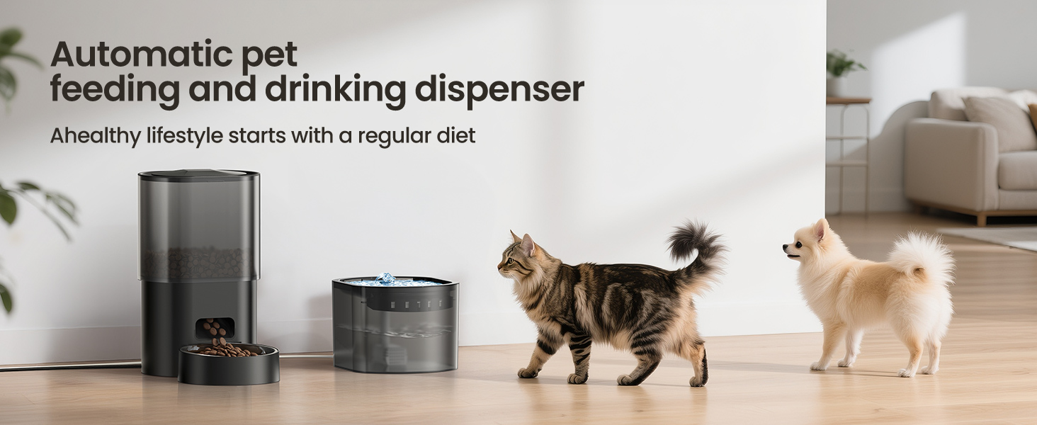 Automatic pet feeding and drinking dispenser