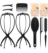 Wig Stand and Wig Brush Comb Set, Wig Holder Comb Wig Cap for Human and Synthetic Hair