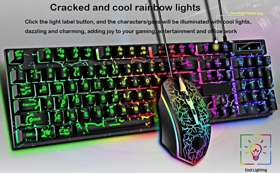 Wired Crack Game Keyboard and Mouse Set with Mechanical Feel,