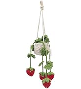 HFZRZFH Crochet Strawberry Hanging Plant, Aesthetic Car Interior Hanging Ornament, Rear View Mirr...