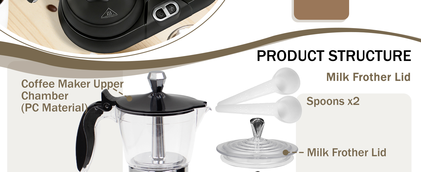 2-in-1 Milk Frother Electric Foam Maker and Moka Coffee Maker Espresso Maker