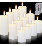 12 Pcs White Flameless Candles Flat Top LED Candles with Remote Timer, Pillar Flameless Candle Bu...