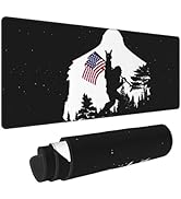 Black White Bigfoot American Flag Mouse Pad XL Extended Desk Mat, Non Slip Rubber Base Stitched E...