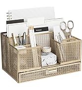 BLU MONACO Office Gold Desk Organizer and Accessories with Sticky note and File Holder – Desk Acc...