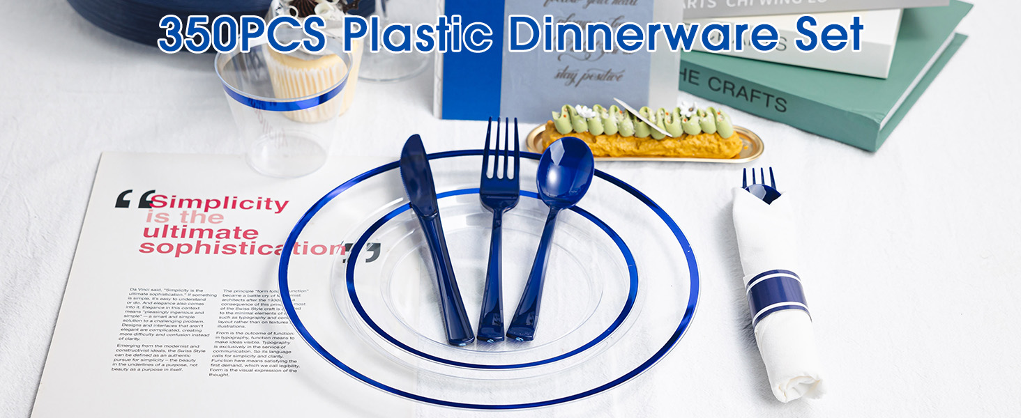 blue plastic dinnerware set