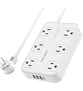 Sureance Surge Protector Power Strip - 6 Outlets, 3 USB-A Ports, 1 USB-C, 1050J, 6FT Flat Plug Ex...