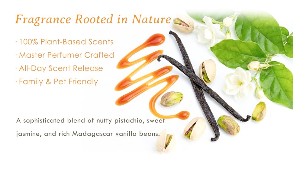 Natural plant based floor cleaner ingredients with pistachio vanilla jasmine and caramel scent