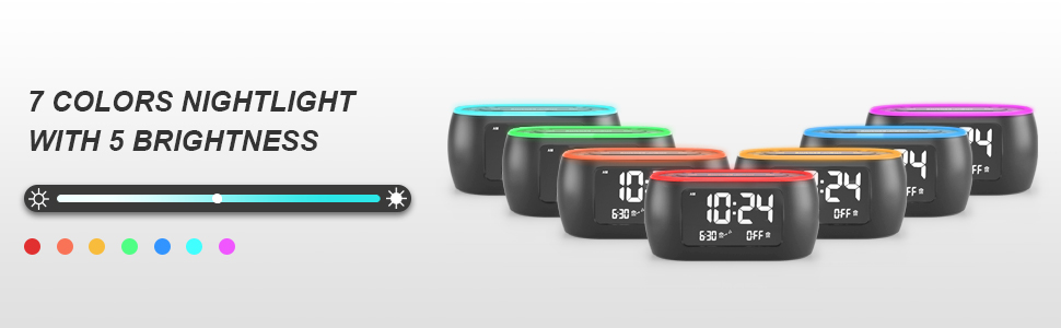 alarm clock with 7 colors nightlight