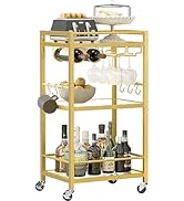 TUTOTAK Bar Cart, Home Bar Serving Cart, Microwave Cart, Drink Cart, Mobile Kitchen Shelf with Wi...
