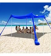 COMMOUDS Beach Tent Sun Shelter - UPF50+ Pop Up Beach Canopy with Sandbags &amp; Sand Shovel &amp; Windpr...