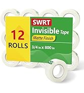 SWRT Invisible Tape Refills, 12 Rolls, 3/4 in x 800 in, Matte Finish | Blends into Paper; Easy to...