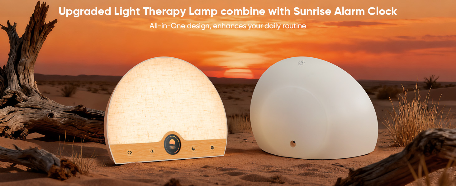 Light Therapy Lamp and Sunrise Alarm Clock 2-in-1, 10000 Lux Happy Therapy