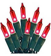 HISHINY Christmas Lights 100 Count Red Christmas Tree String Lights with Green Wire for Outdoor I...