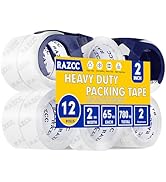 RAZCC Clear Packing Tape, 12 Rolls Heavy Duty Packaging Tape with Dispensers for Packing Shipping...