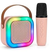 Audster Portable Karaoke Speaker with Wireless Microphone, RGB LED Lights, Bluetooth Connection, ...