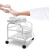 SJXHRFXY Portable White Foot Spa Cart, Iron and Wood, 39.7lb Load, Collapsible with Braked Wheels...