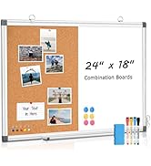 WALGLASS Combination Magnetic Whiteboard &amp; Corkboard, 24"x18" Combo for School, Office &amp; Home, Dr...