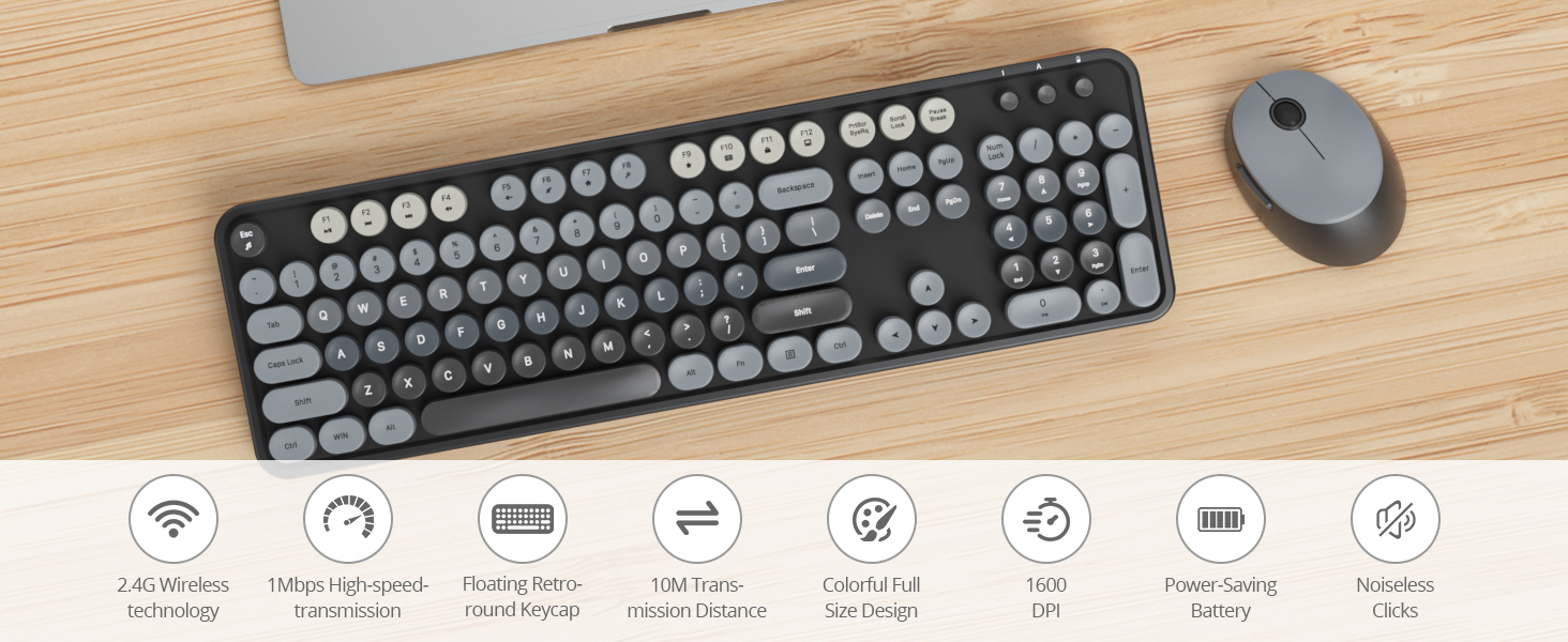 black typewriter keyboard and mouse wireless cute colorful retro typewriter full size keyboard 
