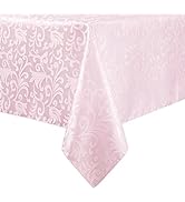 HommxJF Scroll Damask Jacquard Rectangle Light Pink Tablecloth 60"x84",Wipeable Table Cover for D...