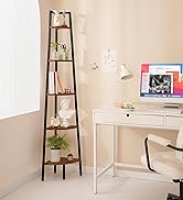Yoobure Corner Shelf, 5-Tier Corner Bookshelf with Metal Frame &amp; Wood Ladder Shelves - Display Sh...