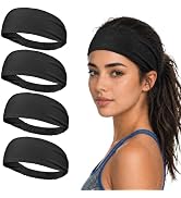 Cooling Sports Headbands for Women, Non Slip Wicking Sweat Bands 4 Pack, Elastic Lightweight Runn...