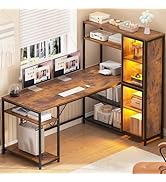 SEDETA Computer Desk with Storage Shelves, 59'' Office Desk with LED Light and Bookshelf, Corner ...