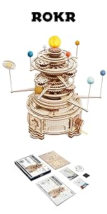 ROKR 3D Wooden Puzzles Gramophone for Adults - DIY Mechanical Model Kit 1:1 Replica Record Player Su...