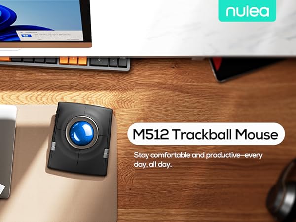 Nulea Wireless Trackball Mouse, Ergonomic 55mm Trackball, Adjustable DPI for Precise Control