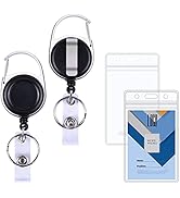 2 Pack Heavy Duty Retractable Badge Holders, Wisdompro 2-Sided 2 Card Slots Clear PVC ID Card Hol...