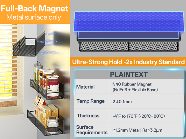 dtuqyx Magnetic Spice Rack for Refrigerator, Metal Strong Magnet Shelf, Space Saving Spice Organizer