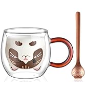 ecooe Cute Cat Mug Glass Coffee Cup 9.4oz Double Walled Glass Mug Cappuccino Latte Glass Cup with...