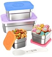 DaCool 4 Pack Kids Stainless Steel Snack Containers with Lids Spork, Totally 39 oz Easy Open Leak...