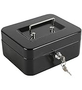 xydled Locking Steel Medium Cash Box with Removable Coin Tray and Key Lock,7.87"x 6.30"x 3.54",Black