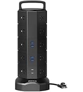 JACKYLED Power Strip Tower, 20 AC Outlets 6 USB Ports(2 USB C), 1050J Surge Protector, 13A Deskto...