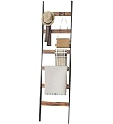 Blanket Ladder, 6-Tier Towel Holder with 4 Removable Hooks, Farmhouse Wall Leaning Decorative Rac...