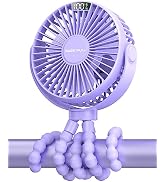 SWEETFULL Portable Stroller Fan, LED Display 6000mAh Battery Operated Mini Clip Fan, 4 Speed Rech...