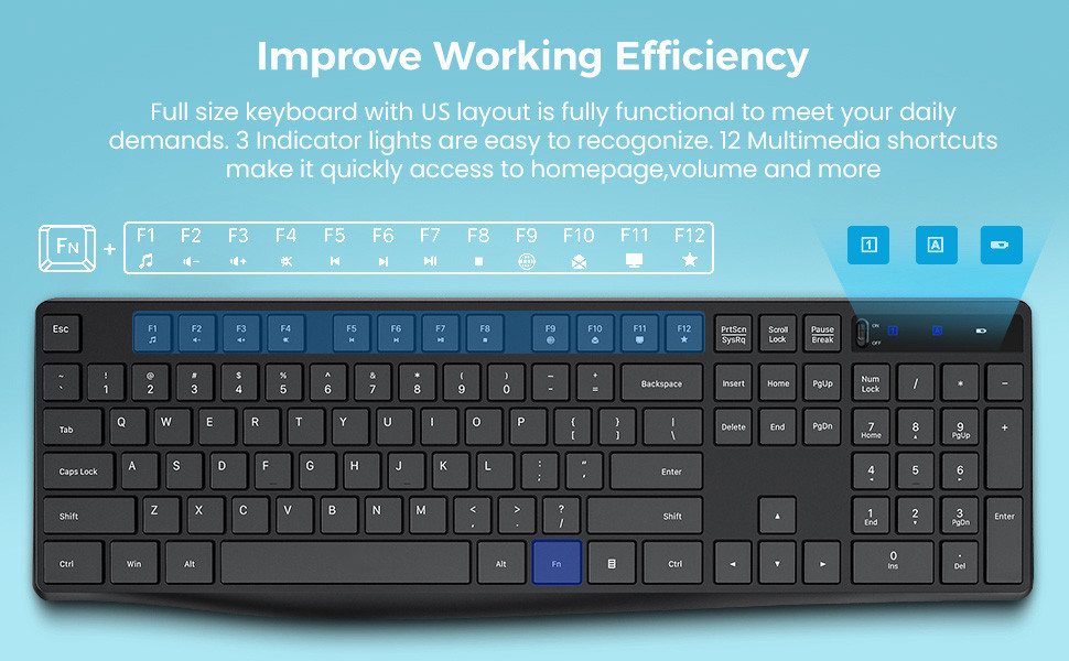 keyboard 104 keys including numeric keypad and 12 multimedia shortcuts keyboard with number pad