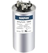 SUREPHON 35+5 uF 35/5 MFD ±6% 370V/440V Dual Run Circular Capacitor CBB65 Ideal for AC Unit Fan M...