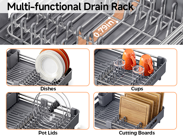 Expandable Dish Drying Rack for Kitchen Counter, Extendable Dish Rack with Drainboard
