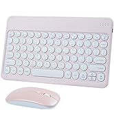 Bluetooth Wireless Keyboard and Mouse Combo-Rechargeable Mini Cute Typewriter Wireless Mouse and ...