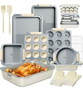 Kikcoin 25 PCS Stackable Baking Pans Set, Non-stick Bakeware Sets with Silicone Handles, 450°F Ov...