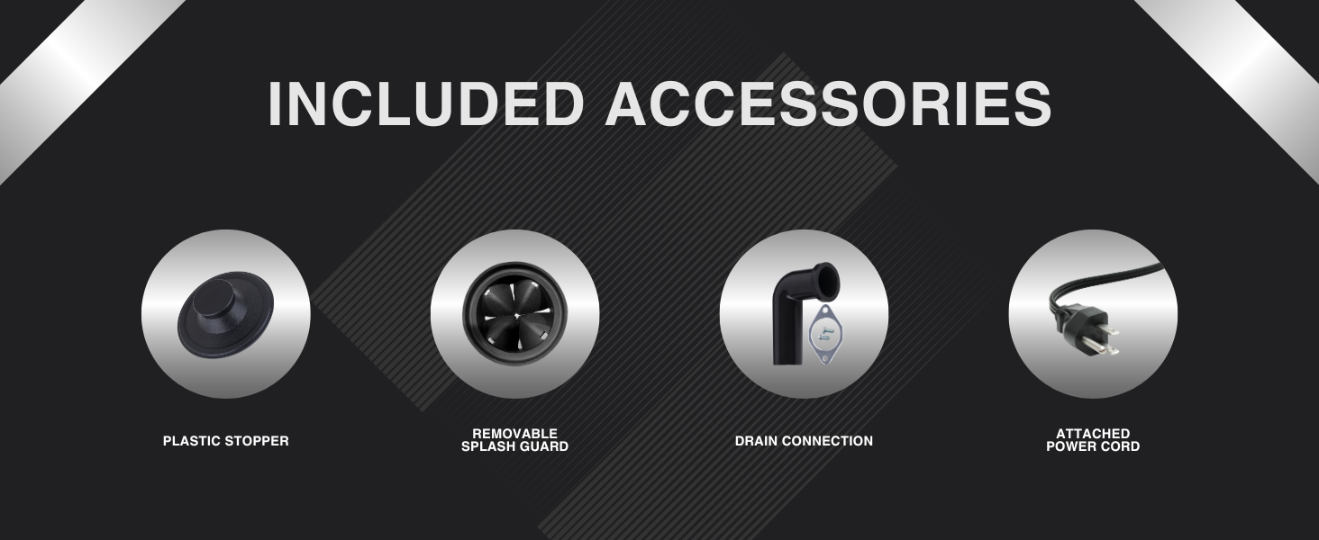 disposer whats in the box stopper splash guard elbow kit power cord