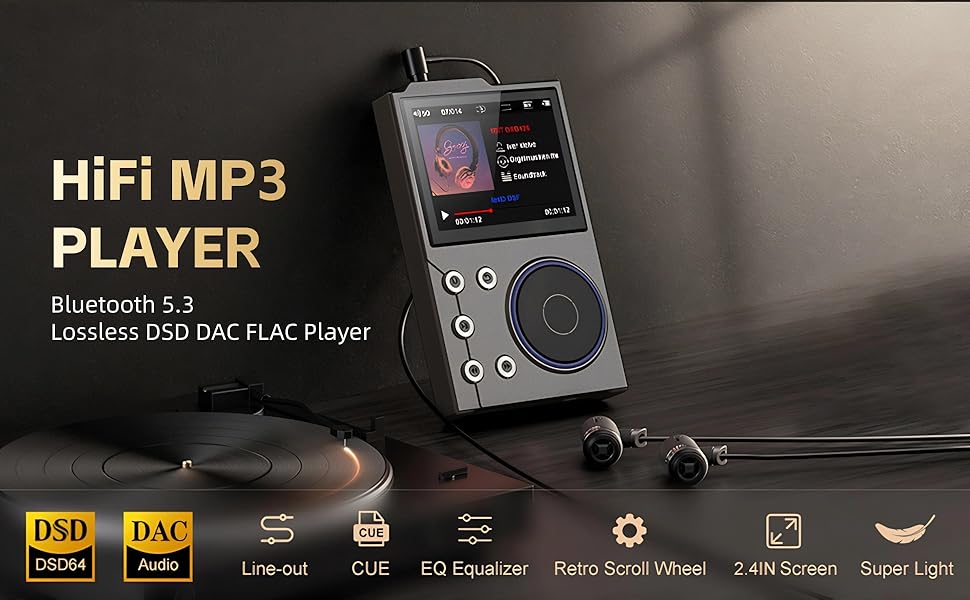 Digital Music Player Bluetooth 5.3 Lossless DSD FLAC HD HiFi Portable MP3 Player