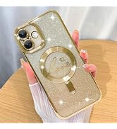 ZIYE Magnetic Case Designed for iPhone 16 Plus Glitter Case Luxury Plating Love Heart Compatible ...