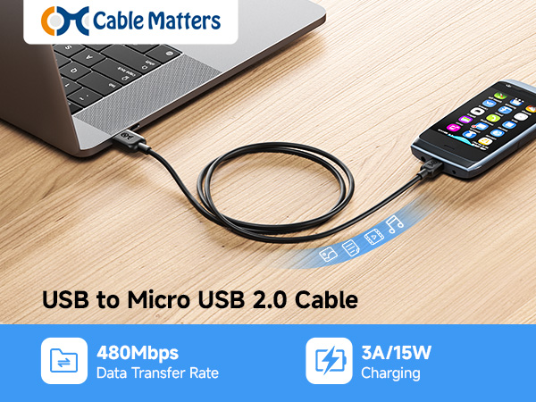 Cable Matters braided usb to micro usb cable for 480mbps data and 12w fast charging