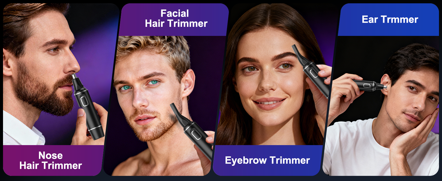 Text reads 'Selfie Fotobox'. Marketing display showing four portrait photos in blue and purple tinted panels arranged horizontally.