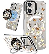 Lotadilo Case for iPhone 16 Case with Magsafe Ring Holder - for Women Butterfly Flower Design TPU...