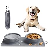Collapsible Portable 2-in-1 Dog Bowl, Travel Dog Bowl Integrated, Silicone Foldable Expandable Fo...